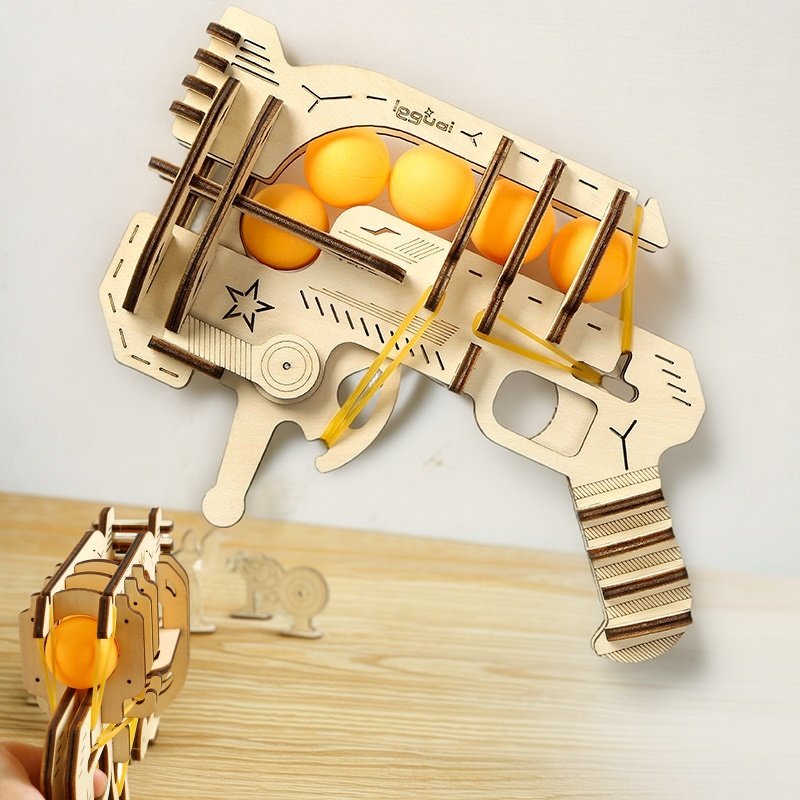 Table Tennis Launcher - Pistola de Gomas Elásticas de Madera